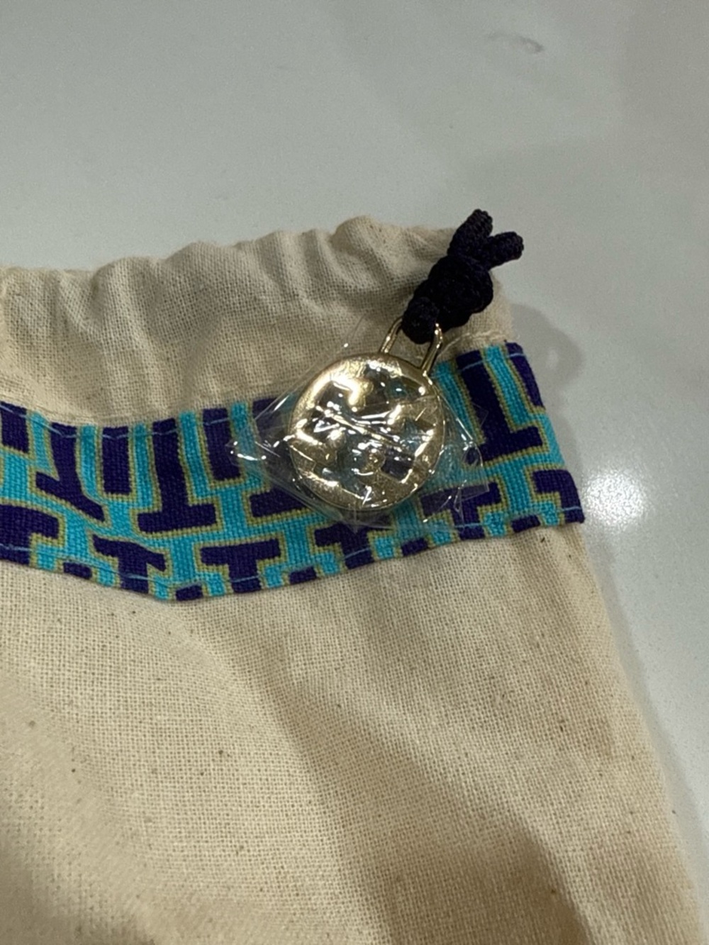 Tory Burch Beige Canvas Dust Bag with Blue Logo Trim - Picture 6 of 6